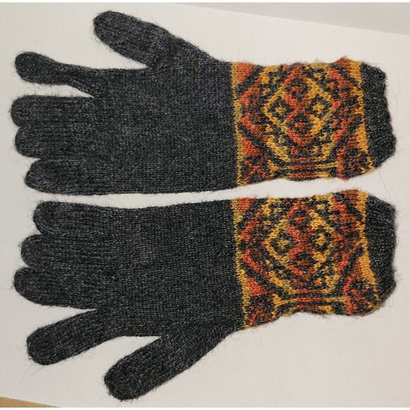 Peruvian Alpaca Wool Knit Gloves Fair Isle Pattern Made in Peru Size M / L - Picture 3 of 3